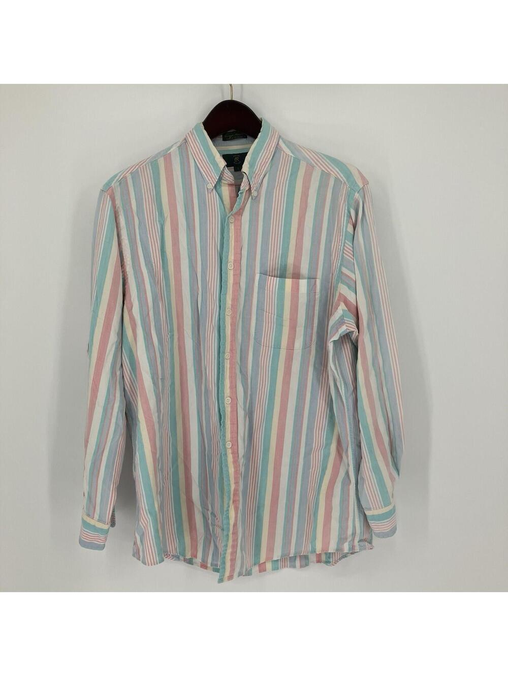 Vintage Club Room Oxford Button Down Shirt Men L Large Striped Madras Long Vtg